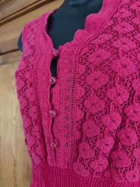 NAOO Fuchsia pink cotton eyelet boho maxi dress Sz L festival time!